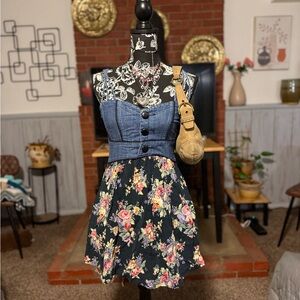 Free People Denim and Floral 90s Inspired Dress